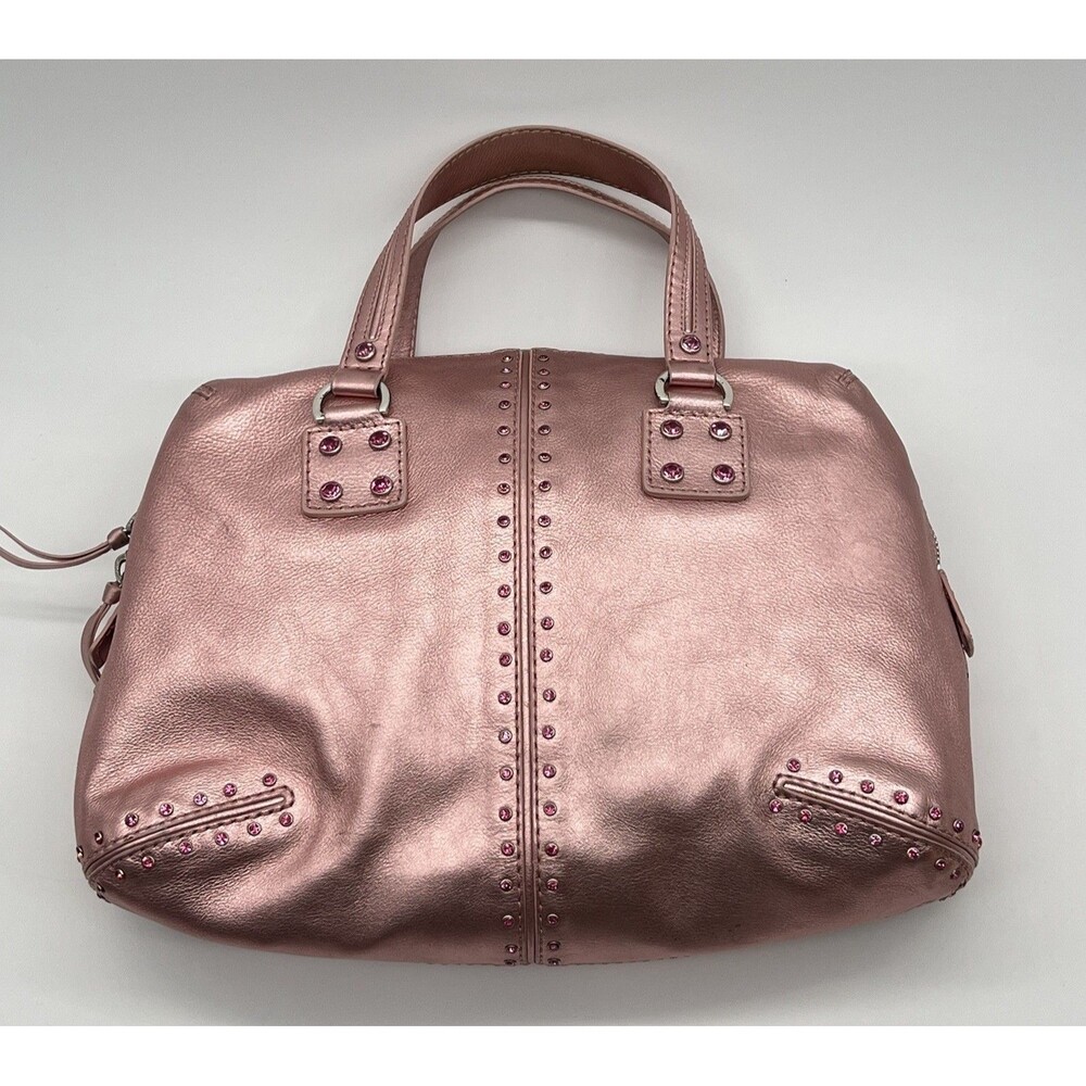 KORS VINTAGE RARE PINK METALLIC ASTOR HANDBAG JEWELED CRYSTAL RHINESTONE STUDDED